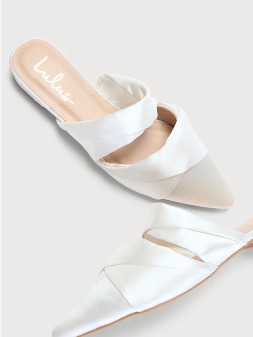 Lulus Lusly White Satin Pointed-Toe Mules